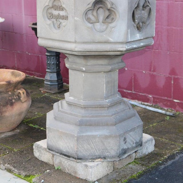Brass Antique Gothic Hardstone, Brass, Oak & Wrought Iron Baptismal With Boom 19thC For Sale - Image 8 of 17
