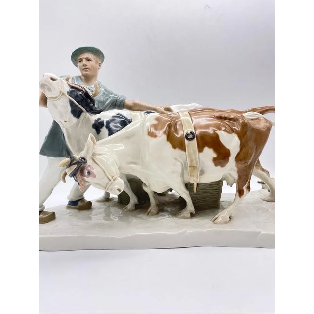 Large Art Nouveau Figurine of Farmer with Oxen from Meissen For Sale - Image 6 of 12