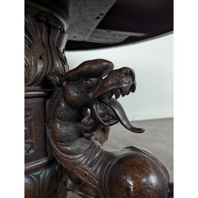 Wood Renaissance-Style Oak Pedestal Table with Dragon Heads For Sale - Image 7 of 8