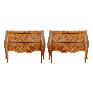Early 20th Century Pair of Italian Rococo Style Parquetry Commodes For Sale