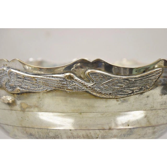 Art Deco Vintage Silver Plated Art Deco Style Punch Bowl With Repeating Crane Birds For Sale - Image 3 of 13