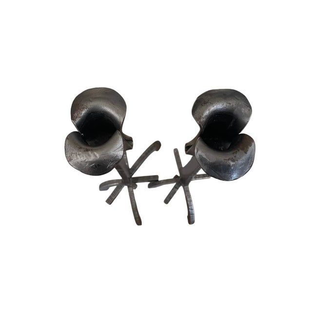 2000 - 2009 Brutalist Torch Cut Candlestick Holders With Blacksmith Makers Mark For Sale - Image 5 of 8