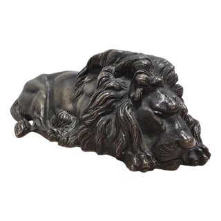 Reclining Bronze Lion Sculpture, 1880s For Sale