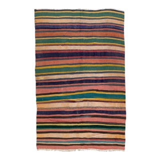 1960s Vintage Turkish Kilim Multicolor Handmade Stripes Wool Rug For Sale