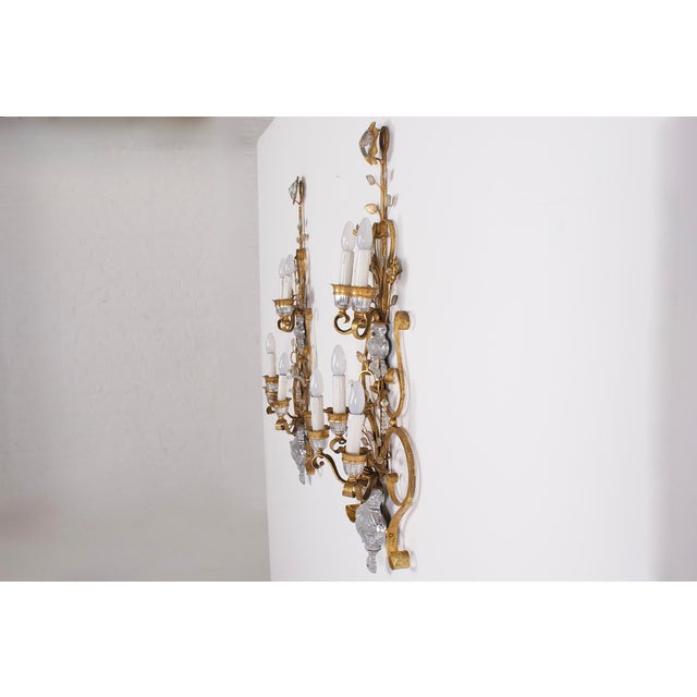 Gilt Wrought Iron Wall Sconces, 1970s, Set of 2 For Sale - Image 4 of 8