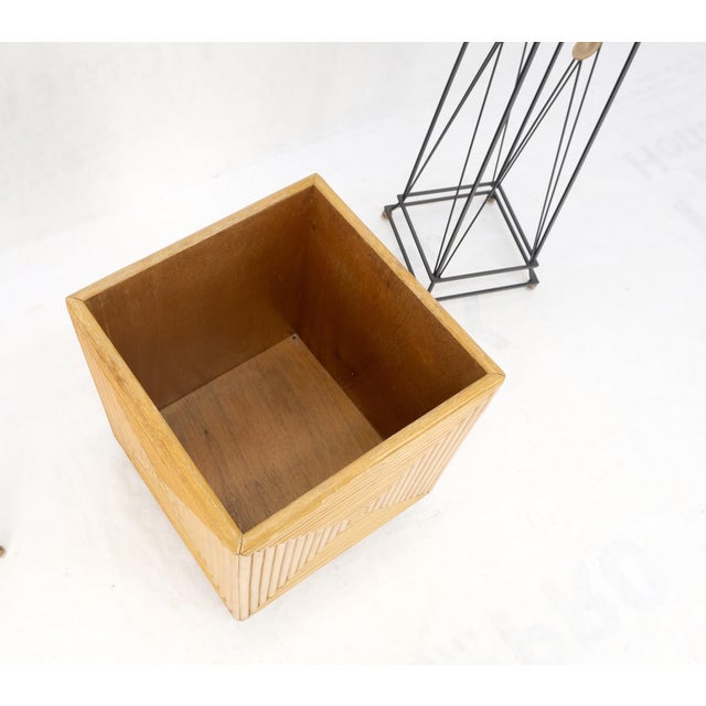 Mid-Century Modern Reed Bamboo Rattan Square Cube Shape Planter Stand on Wheels For Sale - Image 9 of 12