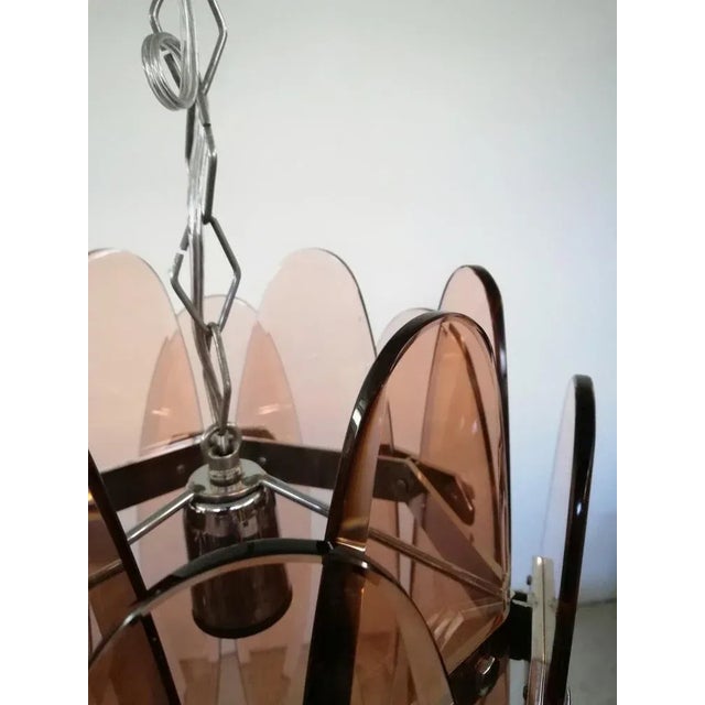 Metal Mid-Century Modern Italian Ground Pink Glass Pendant Lamp from Veca For Sale - Image 7 of 16