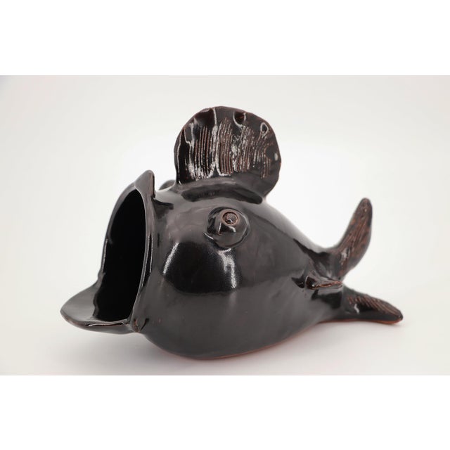 1940s 1940s Large Black Fish Sculpture, Earthenware, Portuguese For Sale - Image 5 of 15