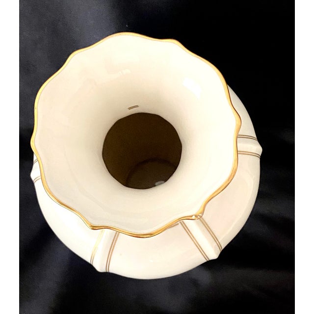 Vintage Large 9 7/8 Inch Lenox Vanguard Collection Ivory Porcelain Art Deco Trim Vase For Sale - Image 10 of 18