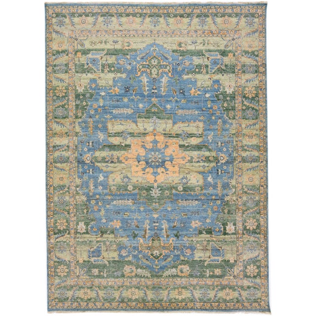 Textile 2020s Blue Apadana's Persian Tabriz Style Wool Rug With Medallion Motif For Sale - Image 7 of 7
