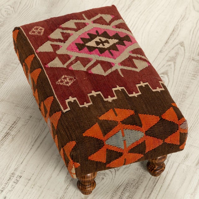 Mid-Century Modern Mid-Century Kilim Ottoman With Oak & Hornbeam Frame For Sale - Image 3 of 7