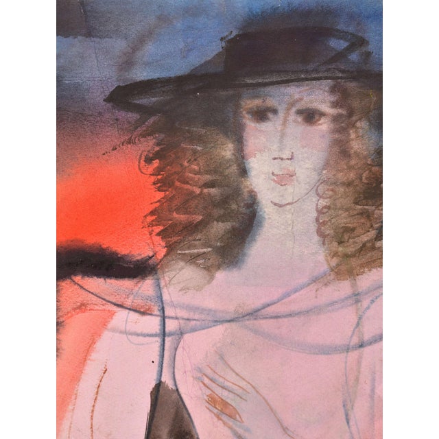 Dzemma Skulme, Lady in Red, 21st Century, Watercolor For Sale - Image 4 of 5