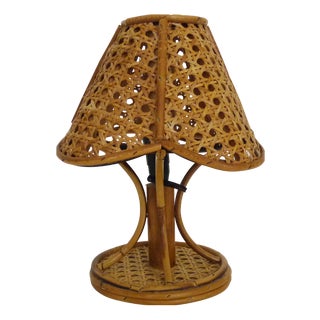 Vintage Table Lamp with Caning in Bamboo and Rattan, 1950s For Sale