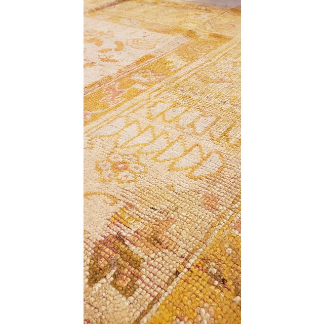 Antique Oushak Carpet, Handmade Oriental Rug, Pale Blue Green, Yellow, Coral Rug For Sale - Image 10 of 18