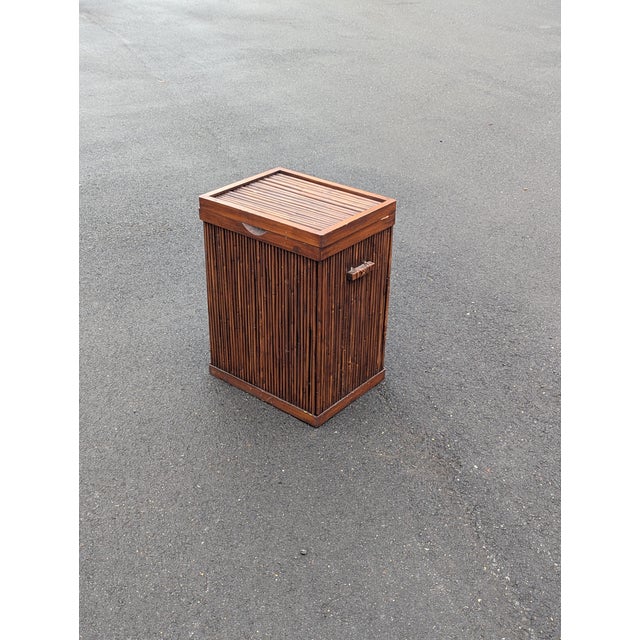 Boho Chic Vintage Bamboo Washing Laundry Basket For Sale - Image 3 of 10