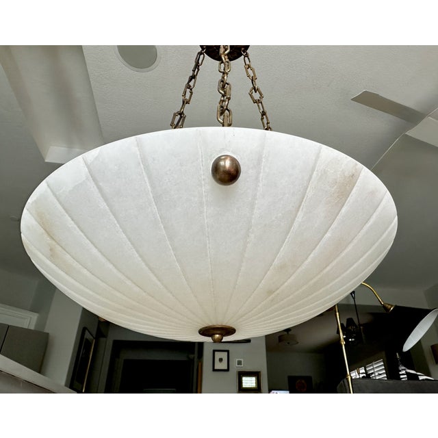 Vintage Directoire Style French Alabaster Pendant Chandelier For Sale - Image 9 of 17