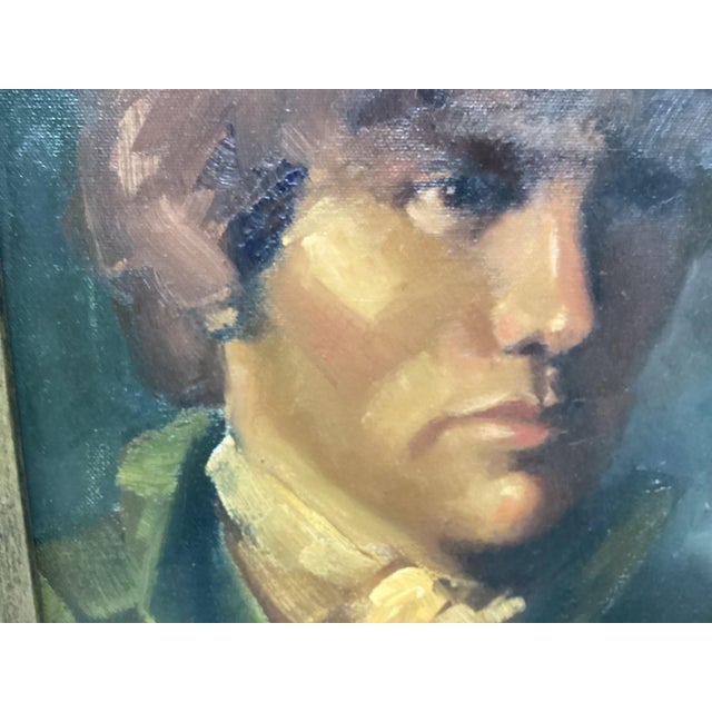 Impressionist 1970s Framed Portrait of Young Man Gentleman Signed Oil on Canvas For Sale - Image 3 of 6