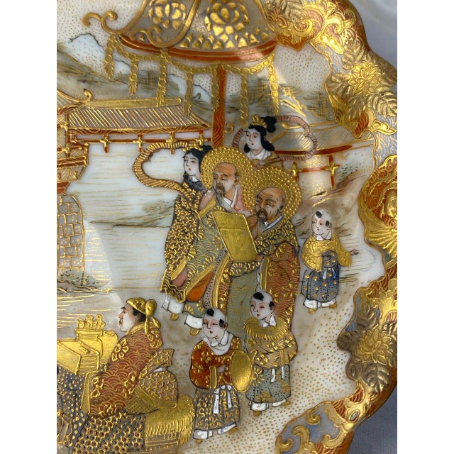 Antique Japanese Satsuma Gilt Figural Plate Meiji Period, Late 19th Century For Sale - Image 4 of 8