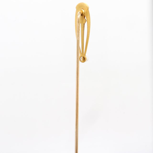 Gold Signed Brassler Co. Art Deco 14k Yellow Gold & Seed Pearl Stick Pin For Sale - Image 8 of 13