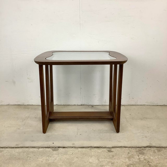 Mid-Century Modern Walnut End Table With Glass Top For Sale - Image 13 of 13