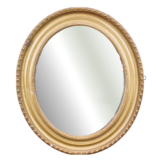 Vintage Golden Oval Mirror For Sale