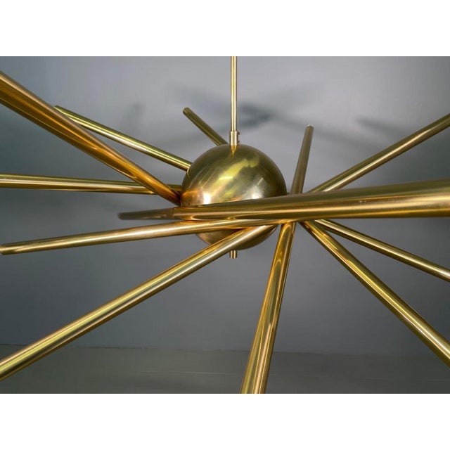 Large Shanghai Brass Chandelier attributed to Stilnovo, 1950s For Sale - Image 9 of 15