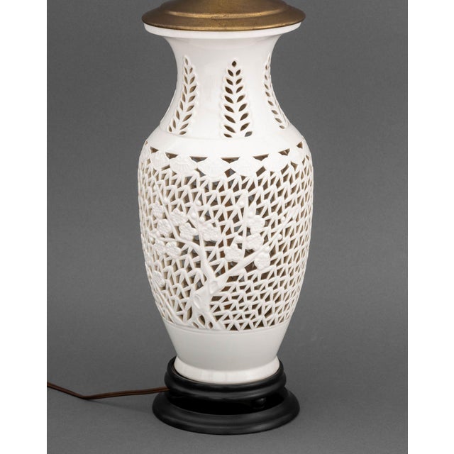 Chinese Chinese Blanc De Chine Pierced Porcelain Table Lamp For Sale - Image 3 of 8