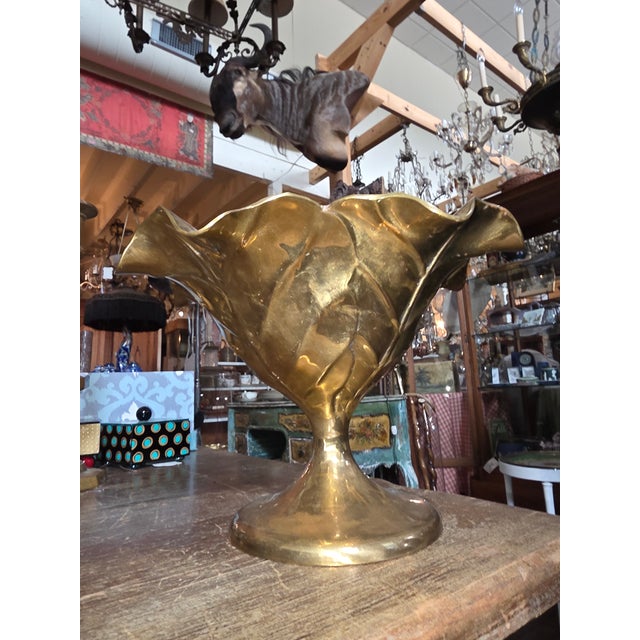 Metal Vintage Brass Cabbage Leaf Compote For Sale - Image 7 of 10