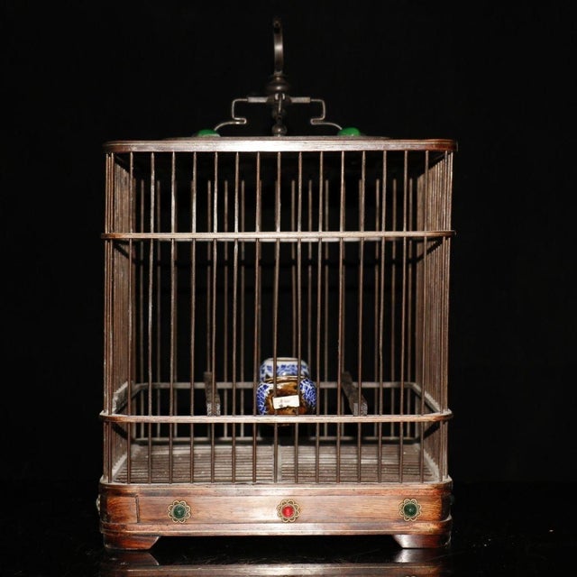 Late 19th Century Rosewood Birdcage With Gemstone Inlays, 930g For Sale - Image 4 of 9