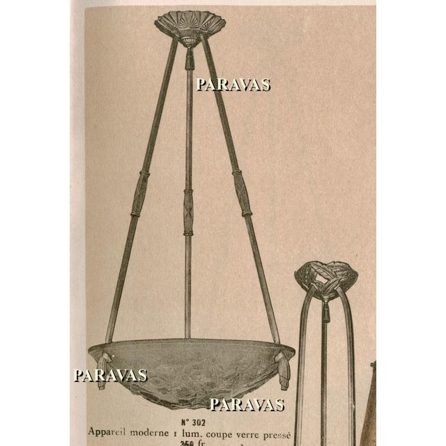 Maynadier & Degue French Art Deco 3-Armed Chandelier - 1930s Nickeled Bronze & Frosted Glass For Sale - Image 15 of 18