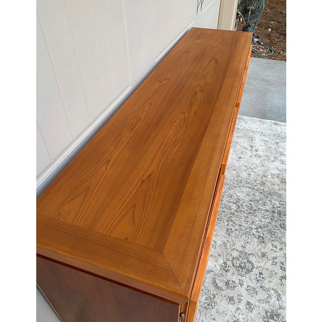 Mid-Century Modern Vintage Credenza Chinese Chippendale Over Grasscloth For Sale - Image 3 of 11