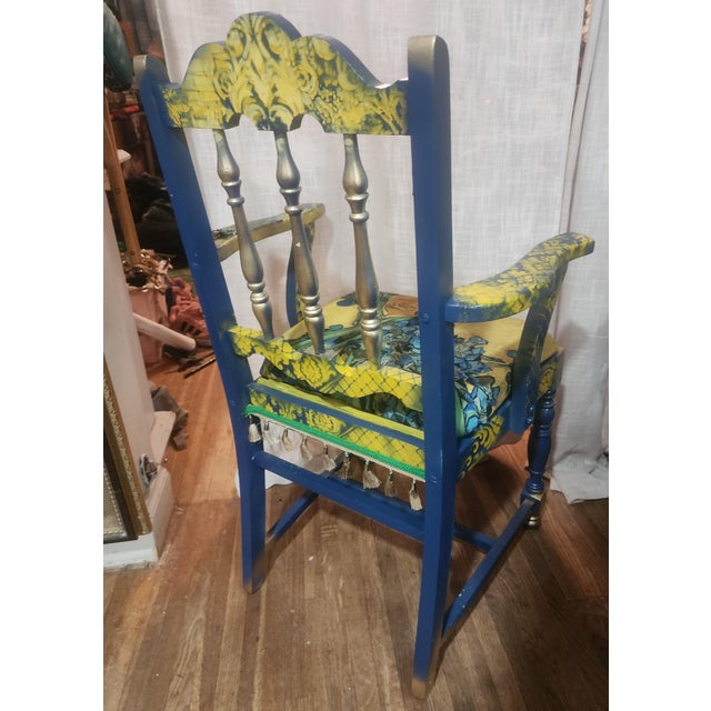1960s Bespoke Louis XVI Style Accent Armchair – Custom Van Gogh "Irises" Decoupage & Jewel-Toned Statement Seating For Sale - Image 5 of 5