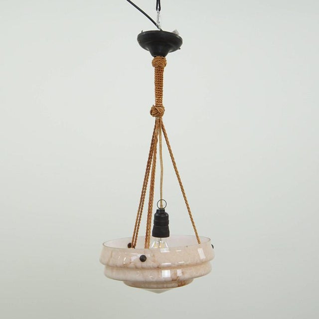 Glass Vintage Art Deco Hanging Lamp in Soft Pink Marbled Glass For Sale - Image 7 of 7