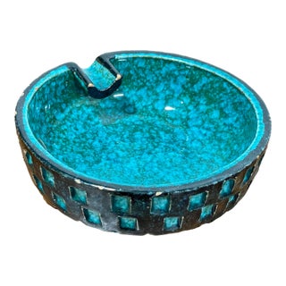 Mid Century Modern Ceramic Turquoise Ashtray Bowl by Bitossi, C. 1960's For Sale
