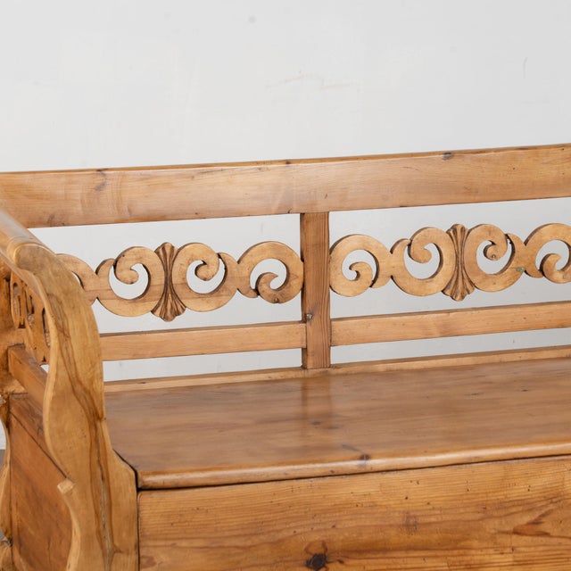 19th Century Swedish Pine Bench With Storage For Sale - Image 6 of 15