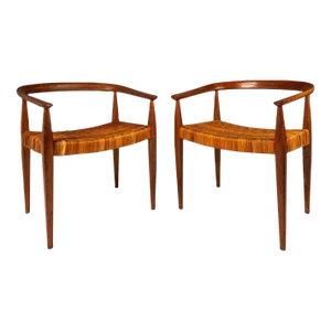 Set of 2 Danish Modern Model 113 Armchairs in Oak & Original Cane Styled After Nanna Ditzel for Kolds Savvaerk, Denmark, C. 1950s