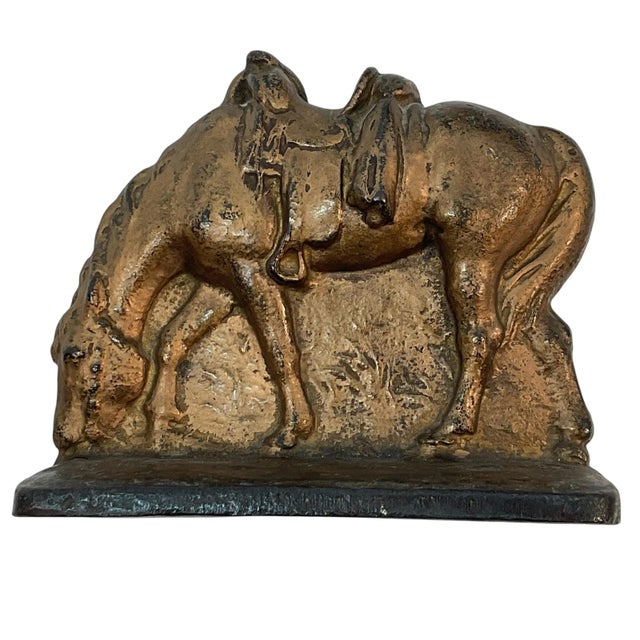 Cabin Vintage Cast Iron Grazing Horse Bookends - A Pair For Sale - Image 3 of 10