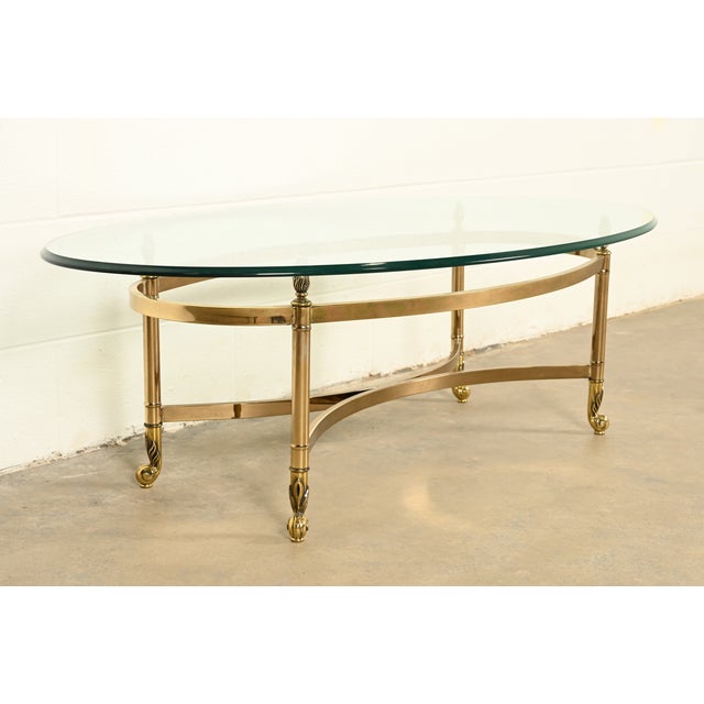 Labarge LaBarge Hollywood Regency Brass and Glass Cocktail Table, Circa 1960s For Sale - Image 4 of 11