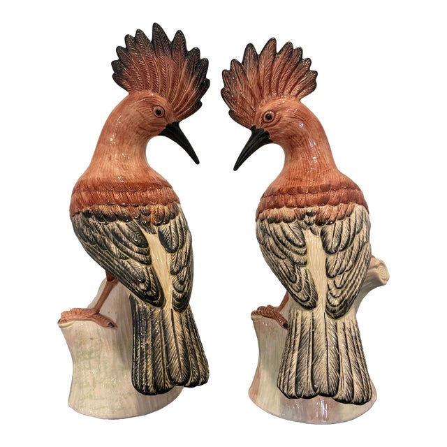 Eximious Italian Mid 20th Century Pair Porcelain Hoopoe Birds For Sale