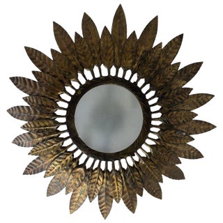 Flush Mounted Sunburst Ceiling Fixture With Leaves For Sale