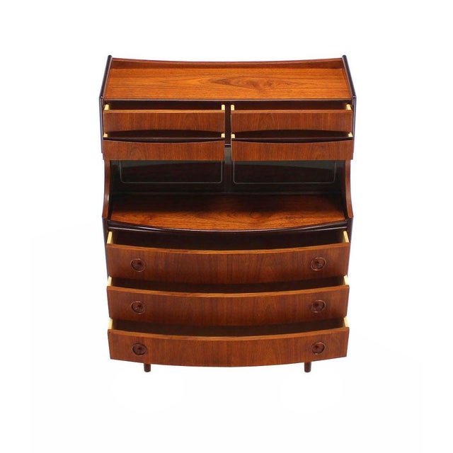 DUX Danish Teak Pull Out Desk Secretary Desk Bachelor Chest Bookcase Bow Front For Sale - Image 4 of 8