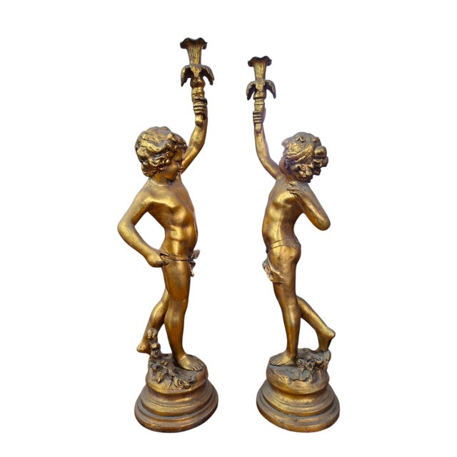 Unknown, Gold Leaf Candlestick Angels, 1950s, Epoxy Resin, Set of 2 For Sale - Image 6 of 7
