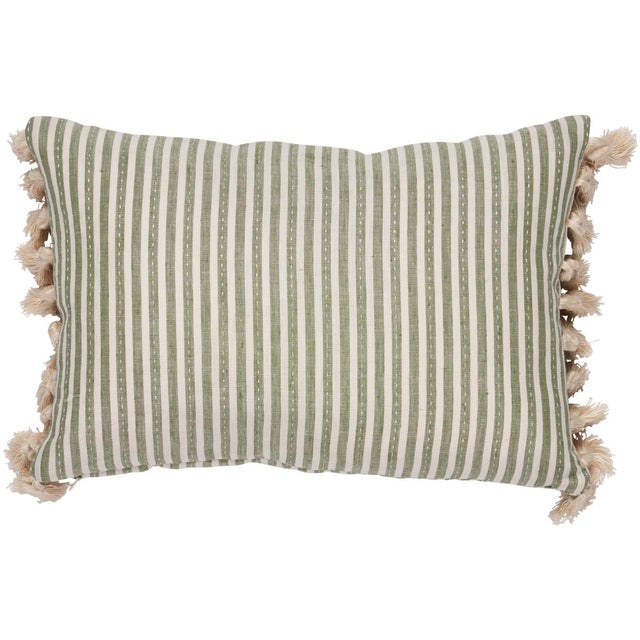 Contemporary Schumacher Mathis Ticking Stripe 16” Lumbar Pillow in Sage For Sale - Image 3 of 3