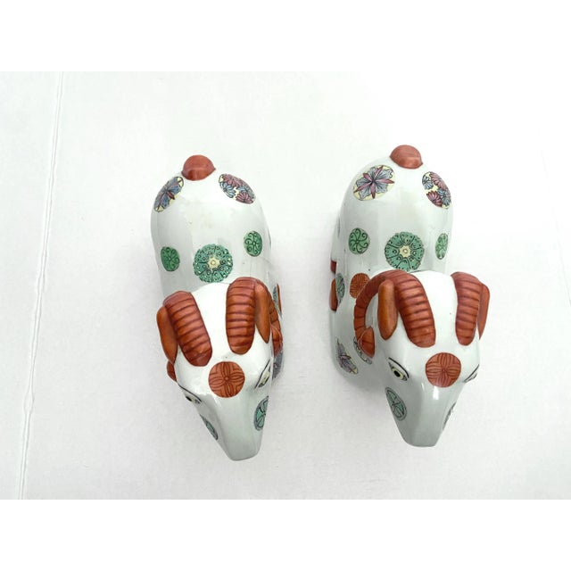 1930s Early Mid-Century Porcelain Staffordshire Style Asian Ram Box Figurines - a Pair For Sale - Image 11 of 13