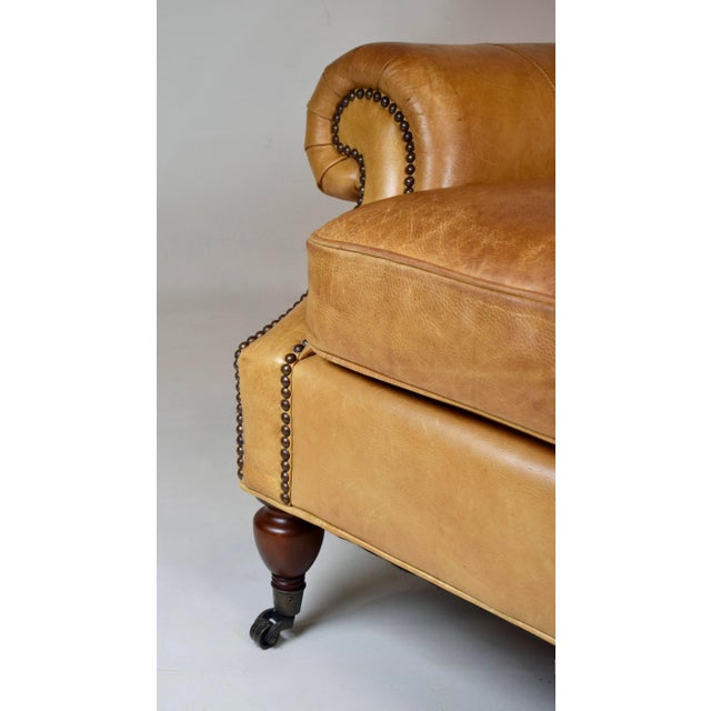 Chestnut Pottery Barn Brooklyn Leather Armchair on Casters For Sale - Image 8 of 12