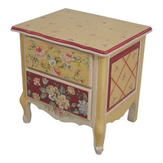 Country French Style Paint Decorated 2 Drawer Nightstand For Sale