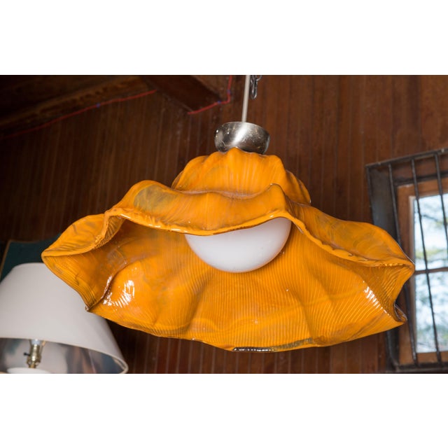 1967 modern Venetian Murano glass "Hat" style chandelier is designed by Tony Zuccheri. White glass ball is 8" in diameter....