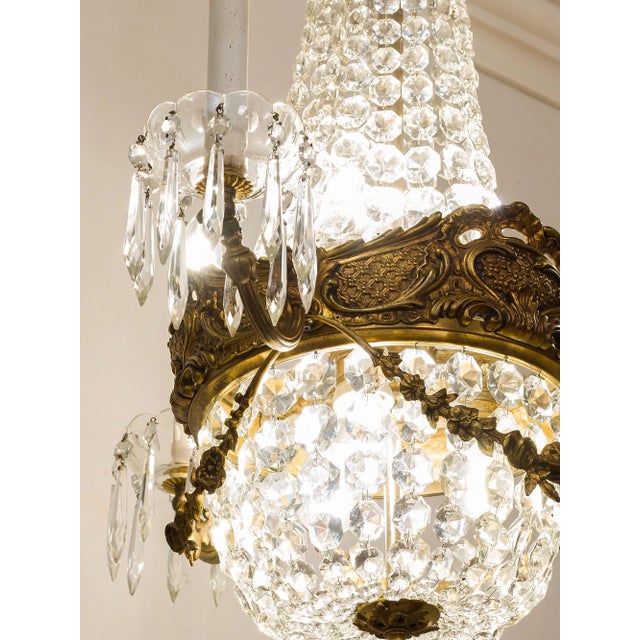 1920s Empire Style 9-Light Chandelier with Crystal Drops, 1920s For Sale - Image 5 of 14