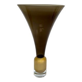 Global Views Modern Large Scale Smoked Glass Trumpet Vase For Sale