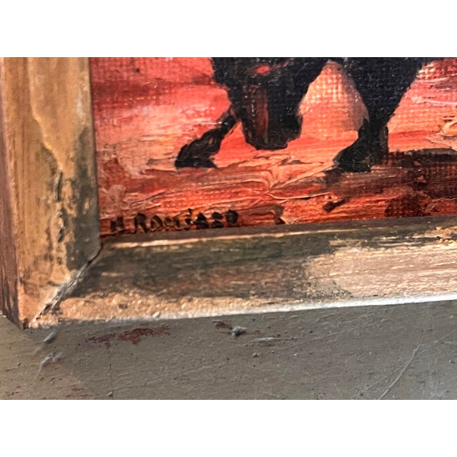1980s Henry D. Ramirez Jr. Miniature Bull Oil Painting on Board, Framed For Sale - Image 4 of 7